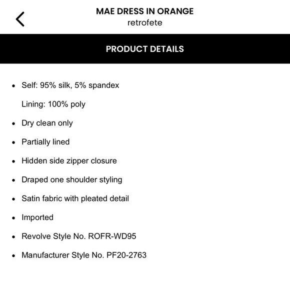 NWT Retrofete Mae Silk Blend Dress in OrangeMedium